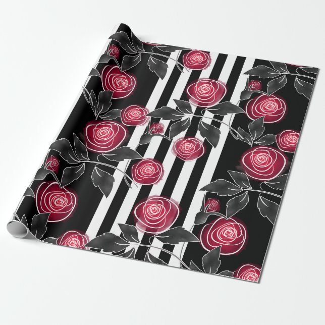 Papel De Presente rosas vermelhas abstrato modernas folhas de flores (Desenrolado)