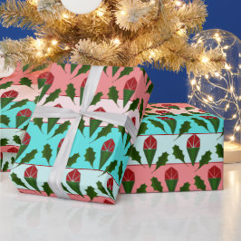 Papel De Presente Rosas vermelhas e folhas de abstrato Floral, faixa