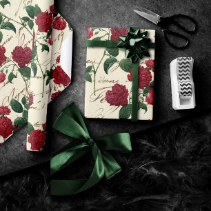 Papel De Presente Rosas vermelhas e manuscrito clássico