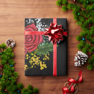 Papel De Presente Rosas Vermelhas Elegantes Flores Amarelas Brancas