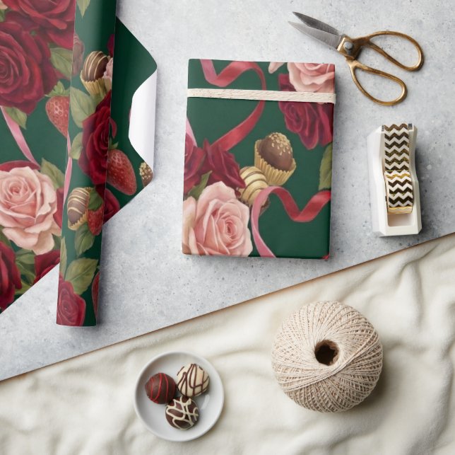 Papel De Presente Rosas Vermelhas Luxuosas (Artesanato)