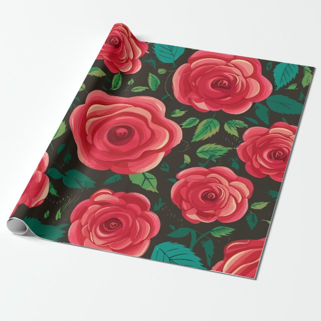 Papel De Presente Rosas vermelhas no Bloom: Uma Tela Floral Espelhad (Desenrolado)