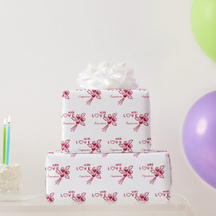 Papel De Presente Rosas vermelhas personalizadas "Com L ❤️ VE"