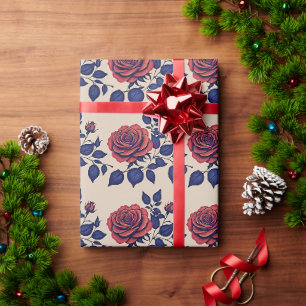 Papel De Presente Rosas Vermelhas Pintadas à Mão em Negrito