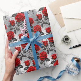 Papel De Presente Rosas Vermelhas Vibrantes Em Um Fundo De Prata Met
