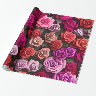 Papel De Presente Rosas Vermelhos e Rosa Elegantes