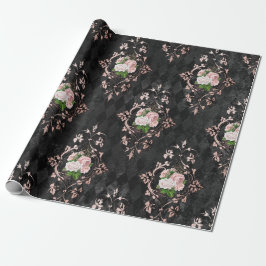 Papel De Presente Rosas Vintage Blush e Padrão Harlequin Preto