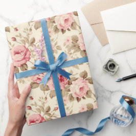 Papel De Presente Rosas Vintage Rosa Encantado
