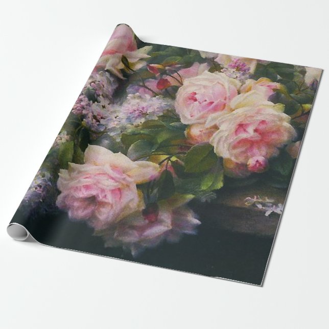 Papel De Presente Rosas Vitorianos e Lilases (Desenrolado)