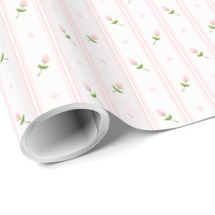 Papel De Presente Rosebuds cor-de-rosa com listras