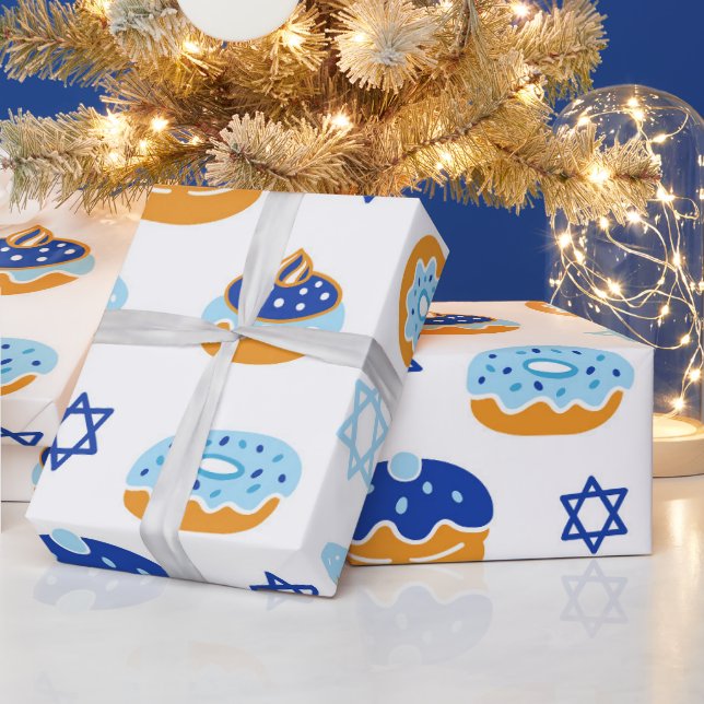 Papel De Presente Rosquinha de gelatina azul e branca Hanukkah (Feriados)