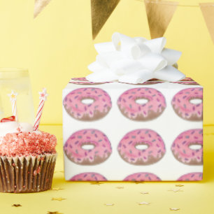Papel De Presente Rosquinha de Morango, Fosco, Rosa, Sprinkles