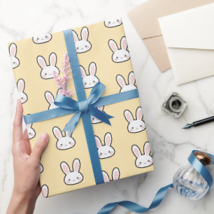Papel De Presente Rosto de Coelho Fofo Padrão de Coelho Branco