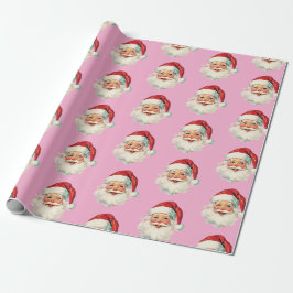 Papel De Presente Rosto de Papai Noel Retrô Natal Rosa