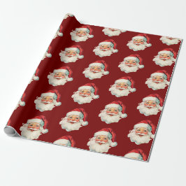 Papel De Presente Rosto de Papai Noel Retrô Natal Vermelho
