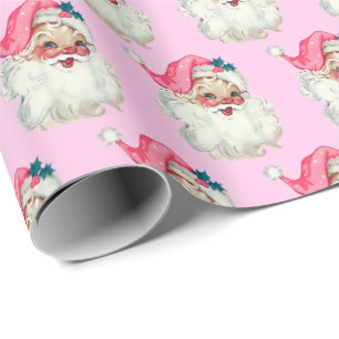 Papel De Presente Rosto de Papai Noel Rosa, Papai Noel Rosa Vintage,