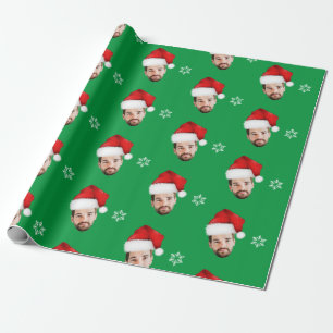 Papel De Presente Rosto de Papai Noel Verde Natal Alegre Divertido P