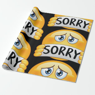 Papel De Presente Rosto Emoji Triste e Desculpe com Letreiro de Desc