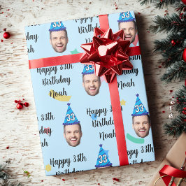 Papel De Presente Rosto Personalizado 20º 30º 40º 50º 60º 70º Aniver