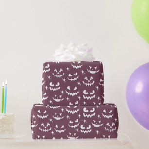 Papel De Presente Rostos de Abóbora de Halloween Roxo Sinistro