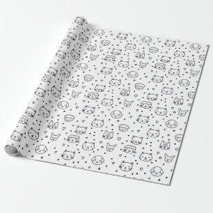 Papel De Presente Rostos de Animais Minimalistas Fofos