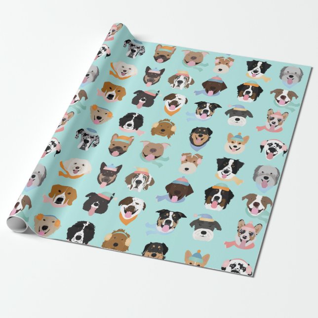 Papel De Presente Rostos de Cachorro Inverno (Desenrolado)