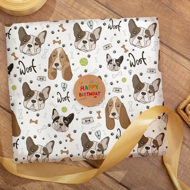 Papel De Presente Rostos de cães e ossos e patas (Criador carregado)