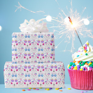 Papel De Presente Rostos de Gatos Doces Celebração de Aniversário Fe