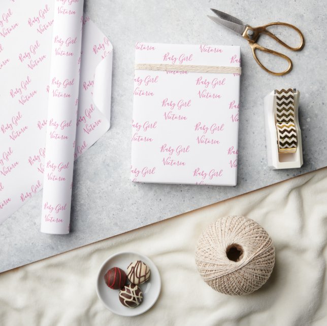 Papel De Presente Roteiro de Menina Bebê Rosa Nome Personalizado (Artesanato)