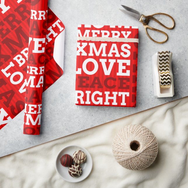 Papel De Presente Roteiro de Natal Alegre Vermelho Único Não Tradici (Artesanato)