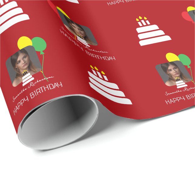 Papel De Presente Roteiro de Nome de Foto Personalizado Elegante  (Ponta do rolo)