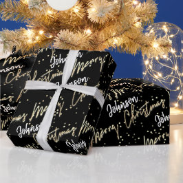 Papel De Presente Roteiro de Ouro Feliz de Natal do Nome BlackWhite