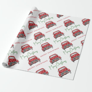 Papel De Presente Roteiro de Padrão de Carro Vermelho Feliz Natal