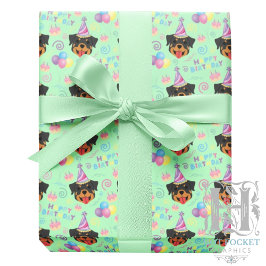 Papel De Presente Rottweiler Birthday Gift Wrapping Paper in Green