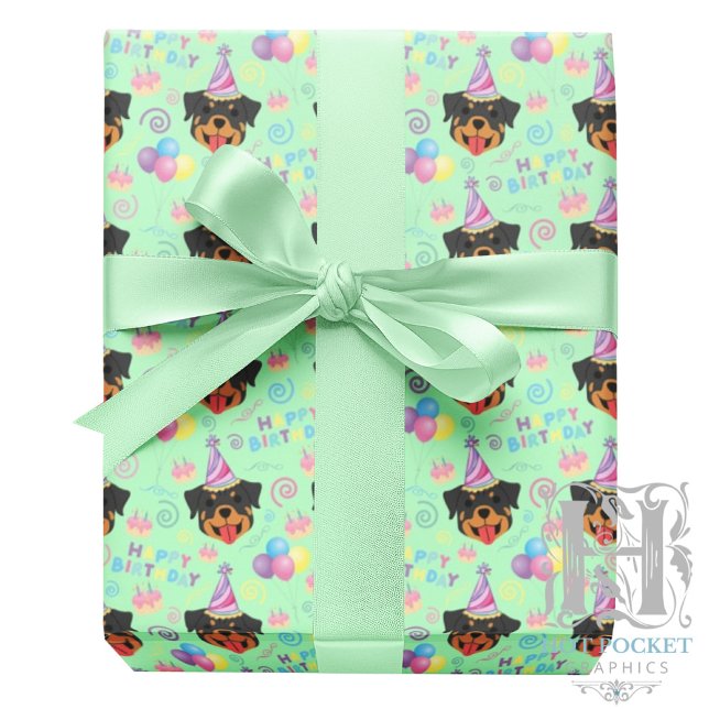 Papel De Presente Rottweiler Birthday Gift Wrapping Paper in Green (Criador carregado)