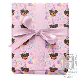 Papel De Presente Rottweiler Birthday Gift Wrapping Paper in Pink