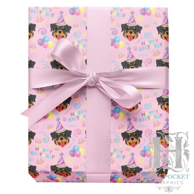 Papel De Presente Rottweiler Birthday Gift Wrapping Paper in Pink (Criador carregado)