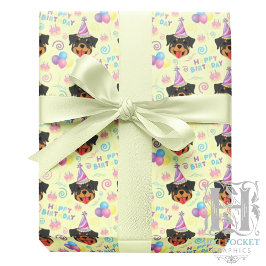 Papel De Presente Rottweiler Birthday Gift Wrapping Paper in Yellow