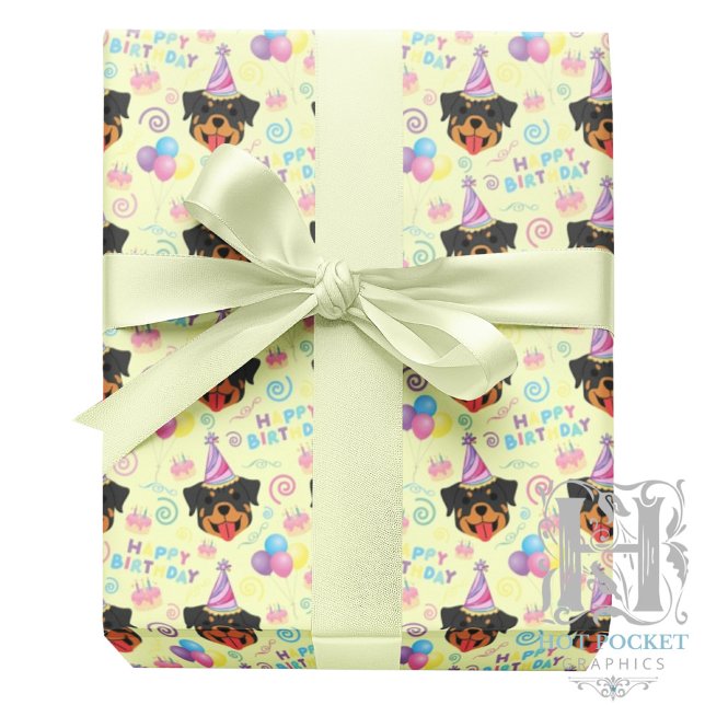 Papel De Presente Rottweiler Birthday Gift Wrapping Paper in Yellow (Criador carregado)