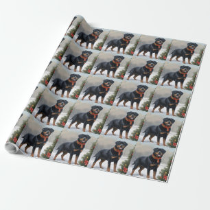 Papel De Presente Rottweiler Cachorro na Neve