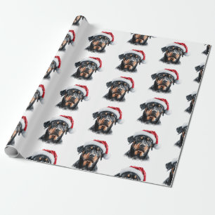 Papel De Presente Rottweiler com chapéu de Papai Noel