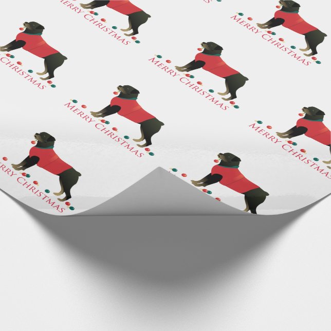 Papel De Presente Rottweiler Design de Natal Feliz (Ponta)
