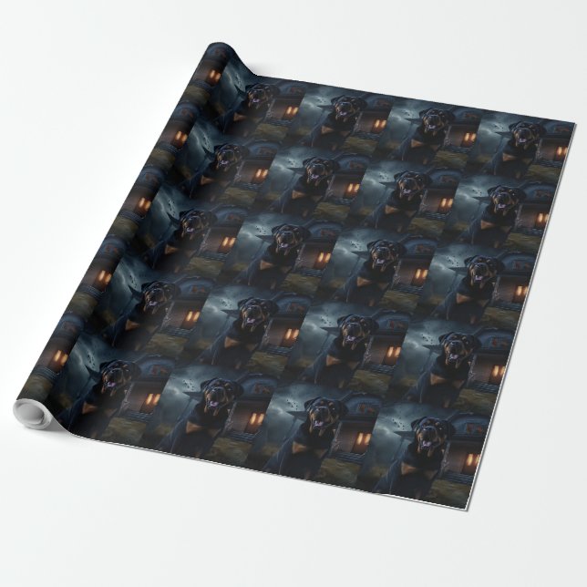 Papel De Presente Rottweiler Halloween Assustador  (Desenrolado)
