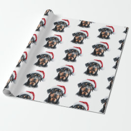 Papel De Presente Rottweiler with Santa Hat