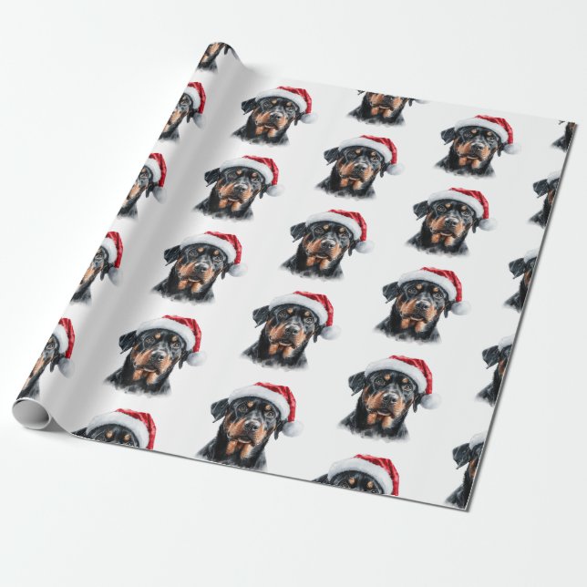 Papel De Presente Rottweiler with Santa Hat (Desenrolado)