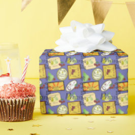 Papel De Presente Rótulos Vintage Laranja Amarelo