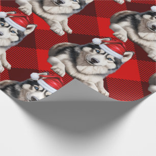 Papel De Presente Rouco Festivo Cão e Xadrez Vermelha de Buffalo Nat