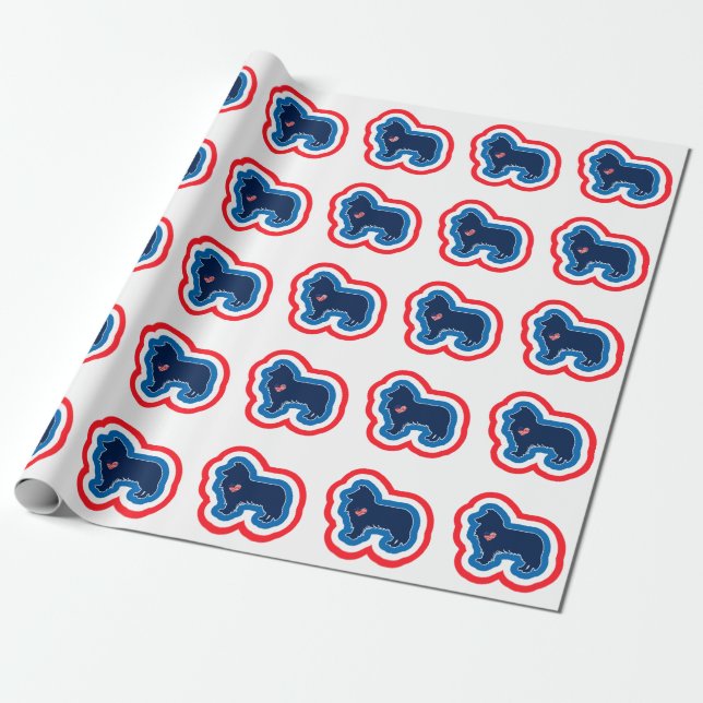 Papel De Presente Rough Collie Vermelho Branco e Azul 4 de Julho (Desenrolado)