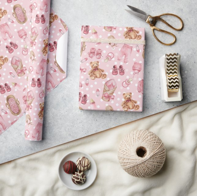 Papel De Presente Roupas de ursinhas de Chá de fraldas de menina (Artesanato)