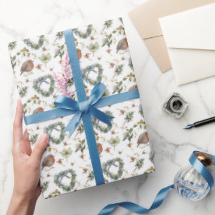 Papel De Presente Rouxinóis e Flores